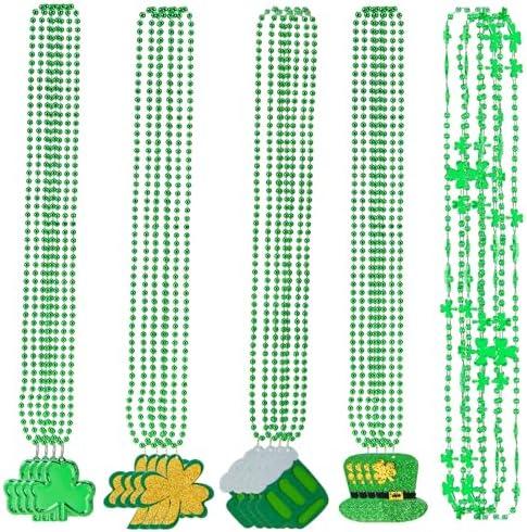 Labrostar 20Pcs St Patricks Day Accessories St Patricks Day Decorations Shamrock Green Day Beaded Necklace for Irish Party Decor Supplies