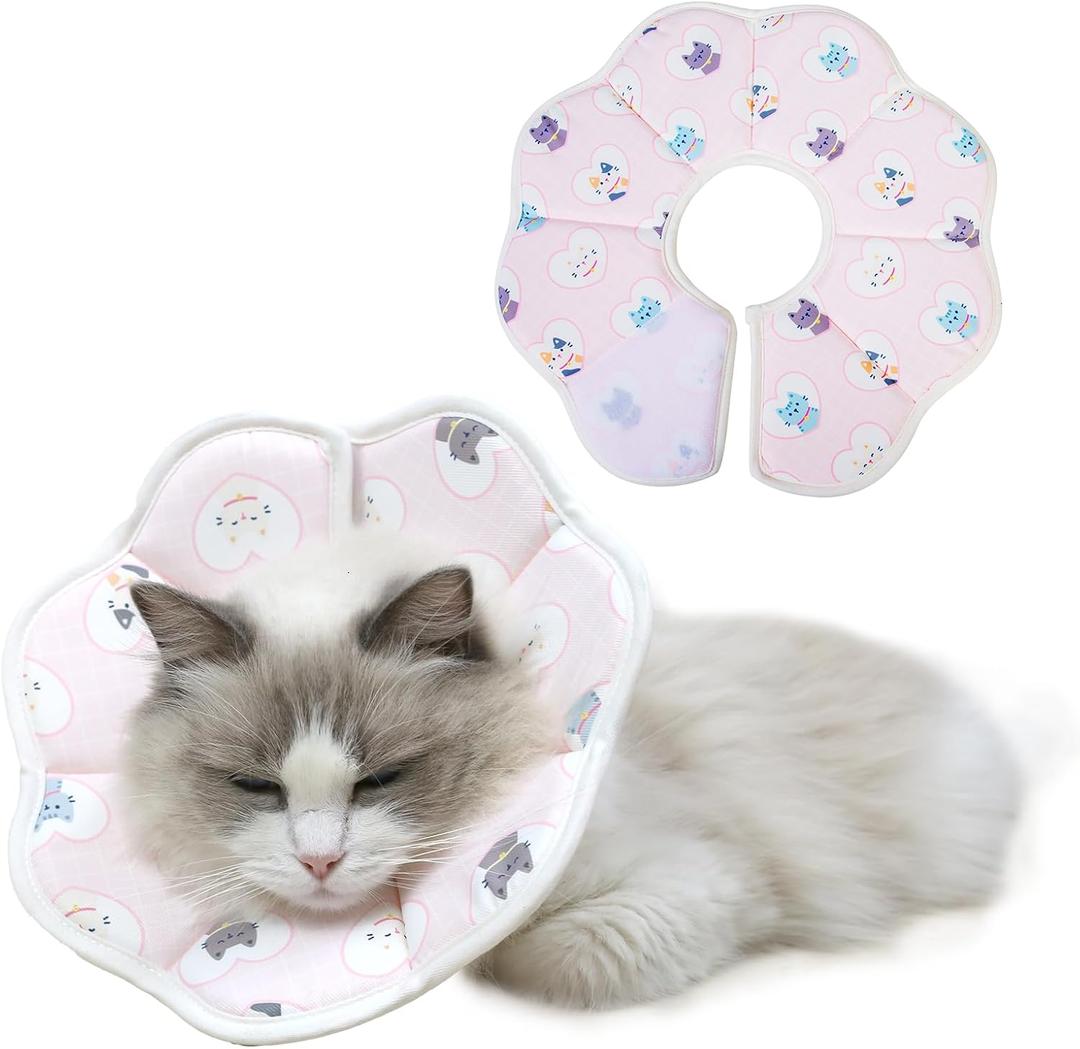 Icygum Soft Recovery Collar, Adjustable Protective Cone After Surgery for Cats (Pink Love, M)