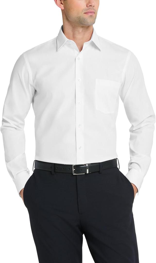 Van Heusen Men's Dress Shirt Fitted Poplin Solid (16" Neck 32"-33" Sleeve, White)
