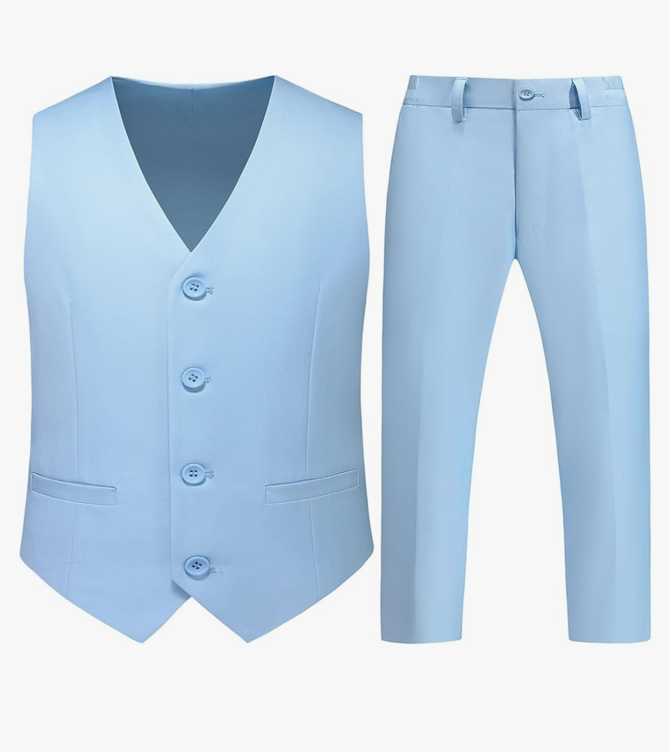 Boys Vest Suits 2 Piece Outfit Tuxedo Set for Kids Size 4-14 Formal Suit for Boys with Vest and Pants Set Slim 10Y