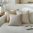 a moment Linen Pillow Covers Set of 2,Boho Farmhouse Throw Pillowcases Neutral Textured Decorative Covers for Couch Sofa Bed, Soft Linen Blend Accent Case Cushion Home Decor 20"x20"Light Grey