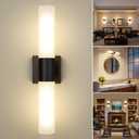 Kalium Bathroom Wall Sconce Fixture, 21 Inch Modern Vanity Lights with Frosted Glass Shade, Indoor Sconces Lighting Wall Decor Lamps for Bathrooms Living Room Stairs Bedroom (Black)