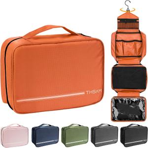 Travel Toiletry Bag for Women Men - Portable Large Hanging Organizer Makeup Bag for Cosmetic, Shampoo, Conditioner, Brushes Set, Cosmetic Travel Accessories Essentials, Orange