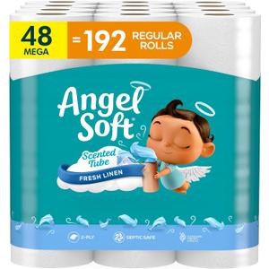 Angel Soft Toilet Paper with Fresh Linen Scented Tube, 48 Mega Rolls = 192 Regular Rolls, Soft and Strong Toilet Tissue