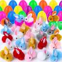 24 Pack Easter Eggs Fillers with Mini Bunny Plush, Easter Basket Stuffers Easter Egg with Toys Inside for Kids, Mini Stuffed Bunny Animals, Easter Hunts Party Favors Surprise Eggs for Boys Girls