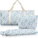 3 Pcs Empty Mahjong Bag Set, Thickened Blue Floral Quilted Carrying Bag Set with Two Wrappers, Card Bags, Mahjong Racks and Card Pusher Drawstring Bags (Case Only)