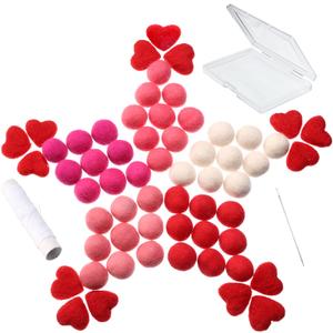 Tegeme 63 Pieces Wool Felt Balls and Hearts Set Pom Poms 15 Pcs Heart Shape Felt Wool Balls Valentine‘s Day DIY Decorative Crafts with Sewing Kit for Garland Home Decor (White,Red,Pink) 6.3 x 3.94 x 3.15 inches