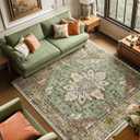 RELEANY Area Rugs Square 8ft Washable Non-Slip, Floral Vintage Distress Print Pattern Medallion Carpet for Living Room Bedroom Dining Room, Brick Red Rust Neutral Brown Burnt Orange Green