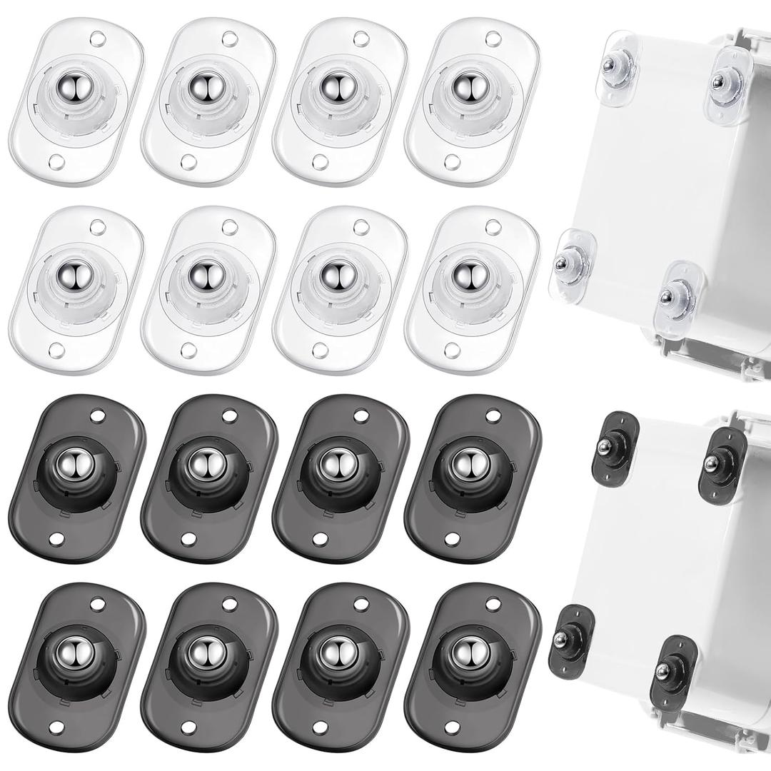 Honoson 16 Pcs Self Adhesive Caster Wheels Appliance Rollers Appliance Sliders for Kitchen 360 Swivel Universal Wheel Mini Small Kitchen (Clear Black White with 1 Steel Ball Style)