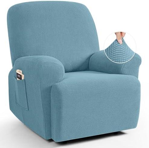 TAOCOCO Recliner Cover 4-Pieces, Recliner Stretch Sofa Slipcover, Recliner Cover 1 Seat, Couch Protector Soft, Furniture Protector Covers with Elastic,Chair Covers Jacquard Pattern (Dusty Blue)