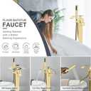 Senlesen Bathroom Tub Filler Faucet Floor Mounted Bathtub Shower Faucet Waterfall Spout Free Standing Tub Mixer Tap with Handheld Sprayer Gold Polished