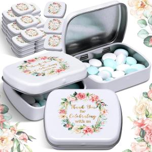 24 Pcs Wedding Mint Tins Bulk Small Tin Box with Lids Mini Rectangle Empty Hinged Tins Wedding Favor Thank You for Celebrating with Us Gifts for Bridal Shower Favor for Storage Candies Key Earring