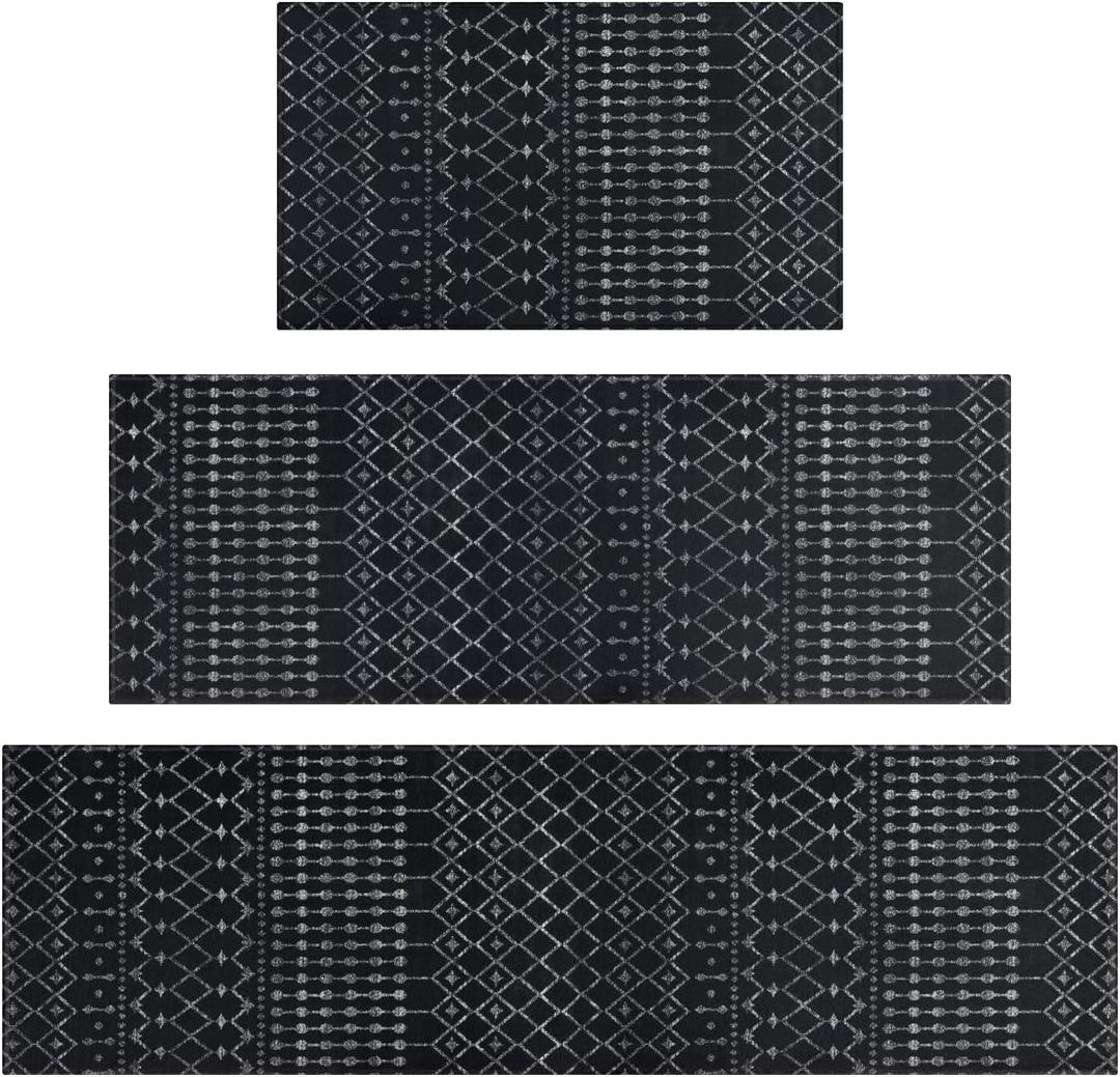 Black Boho Kitchen Rugs Set of 3,Moroccan Modern Farmhouse Kitchen Mats for Floor,Geometric Pattern Non-Slip Washable Sink Mats Home Decor Doormat+Runner Rug Black Boho Kitchen Rugs Set of 3,Moroccan Modern Farmhouse Kitchen Mats for Floor,Geometric Pattern Non-Slip Washable Sink Mats Home Decor Doormat+Runner Rug