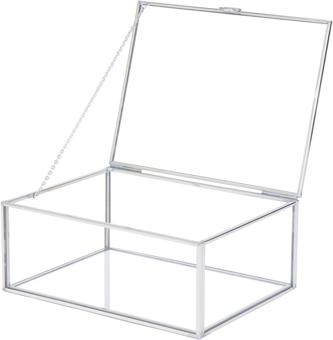 Vintage Glass Jewelry Box Keepsake Box with Hinged Lid, Great for Storage Trinket/Jewelry/Card/Photo, Stainless Steel Decorative Box for Dresser-15612BBXG (Middle)