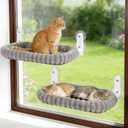 Zoratoo 2PC Cat Window Perch with Bolster Foldable Cat Hammock Cushion Bed for Window with Metal Frame, Cloud-Cuddle Cordless Window Resting Seat for Indoor Cats (Cushion Bed, Gray-L)
