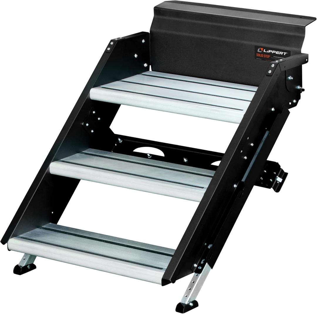 Lippert-791573 Solid Step Triple Step for RV and Travel Trailer Entry Doorway , 30-inch, Black