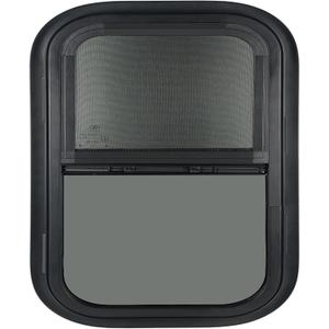 Vertical RV Window, 14" W x 16" H Tinted Sliding RV Window with Net Screen and Trim Ring, Suitable for 15/16" or 1-3/8" and Slightly Thicker Up to 1/16" Walls, DOT Approved