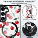 casesszoone for Samsung Galaxy S23 Cherry Case with Wrist Strap [Compatible with MagSafe] Magnetic Clear Four Corners Shockproof Cute Cherries Design Cover for Girls Women Teens Galaxy S23 6.1''