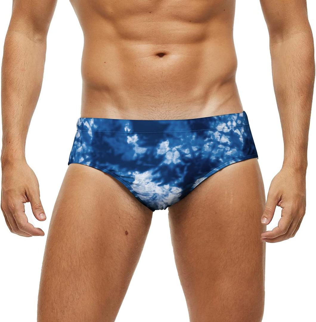 Arcweg Men's Swimming Trunks Briefs Low Waist with Removable Pad Swimwear Elastic Beach Shorts Boxers Underwear (Medium, Triangle Tie Dye Blue)