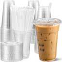 AOZITA [100 Sets 12 oz Clear Plastic Cups With Lids and Straws, Disposable Cups With Lids for Iced Coffee, Smoothie, Milkshake and Cold Drinks.