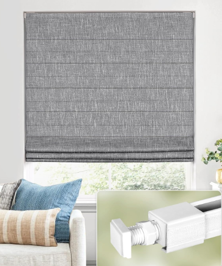 UNISHADES No Drill Cordless Roman Shades, Room Darkening, 35×64 in Charcoal
