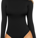 MANGOPOP Women's Mock Turtle Neck Sleeveless Long Sleeve Tops Bodysuit Jumpsuit
S