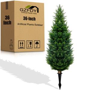 4Ft Artificial Cedar Topiary Trees (4-Pack) - UV Resistant Fake Shrubs with Ground Spike for Outdoor & Indoor Use, Front Porch, Garden Decor