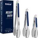 Tongs For Cooking - Heat Resistant 600 Degrees Stainless Steel Kitchen Tong, Heavy Duty Metal Locking Tongs - For Food,Salad, grilling, BBQ 7",9" & 12 inch, set of 3 Dishwasher Safe Blue