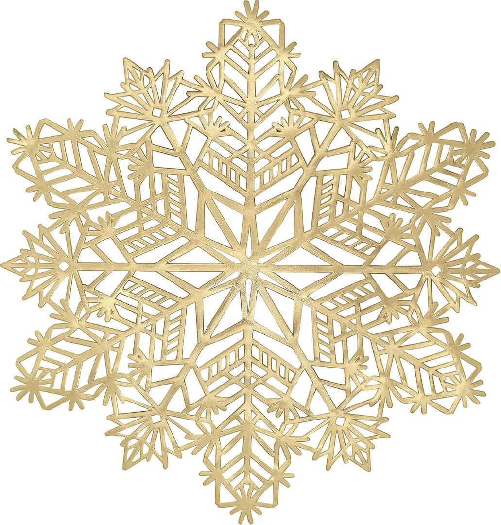 Snowflake Placemats Set of 12 Christmas Decorations Gold Snowflake Tablemats Round Vinyl Place Mats Table Setting Kitchen Table Mats for Dining Table Holiday Wedding Decorative