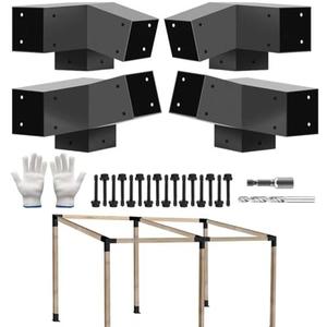 ITeVe.GD 3-Way Pergola DIY Bracket,15° Up and 75° Down Slant Angle Brackets for 4" x 4"(Actual:3.5" x 3.5") Lumber for Outdoor Pergola,Proch,Log Cabin W/Hardware - 4Pack…