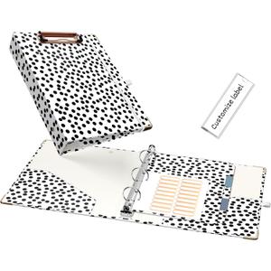 A5 Binder 1 Inch 3 Ring for 5.5" x 8.5" Paper with Clipboard and Pocket, Mini Binders for School Office Supplies and Home, Polka Dots