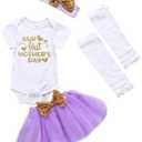 XFGLCK Newborn Infant Baby Girl My 1st Mother's Day Skirt Set Romper+Tutu Pink Dot Skirt+Headband+Legging Warmer 4Pcs, size 100