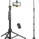 Phone Tripod, 85" Tall Tripod for iPhone with Remote, Gooseneck and Phone Holder, Overhead Phone Stand for Video Recording Watching Cooking Fitness Vlog, Compatible with iPhone Android, Black
