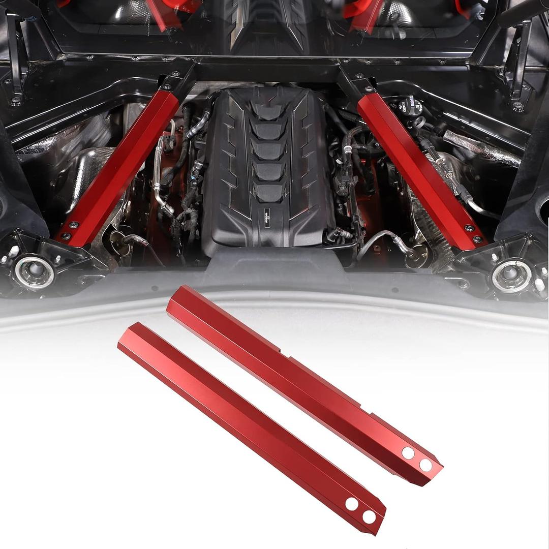 Engine Compartment Pull Bar Trim Strip Compatible with Chevrolet Corvette C8 2020-2025, Aluminum Engine Bay Strut Bar Trim Cover Accessories, 2PCS (Red)