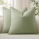 ANRODUO Pack of 2 Decorative Linen Pillow Covers Seeding Green Euro Sham Neutral Farmhouse Boho Soild Cushion Case Soft Accent Pillowcase for Couch Sofa Bedroom Living Room Home Decor 22 x 22 Inch