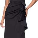 Xscape Womens Long Off Shoulder Sweetheart Neck Side Ruffle Gown (14 Petite, Black)