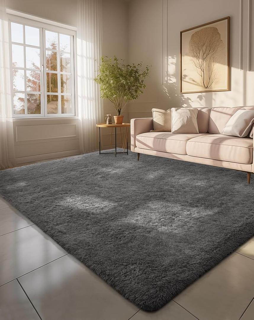 Ophanie 6x9 Area Rugs for Living Room, Large Big Grey Fluffy Shag Fuzzy Plush Soft Carpets, Floor Shaggy Rug for Bedroom, Gray Carpet for Kids Boys Girls Dorm Nursery Home Decor Aesthetic (6' x 9', 1- Grey)