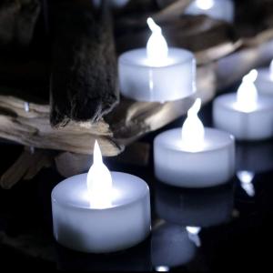 Led tealights, 24 Pack Flameless Candles Lights Realistic Flickering Battery Operated Led Tea Lights Candles for Christmas, Wedding, Birthday, Halloween Gifts Home Decoration in Cool White