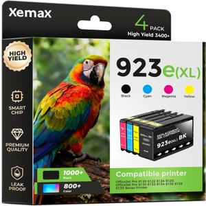 4-Pack 923e Ink Cartridges Compatible for HP 923XL 923 HP923e Ink Compatible for HP OfficeJet Pro 8135e 8138e 8139e 8122e 8120 8123 8130 8133 Printers, Black Cyan Magenta Yellow (3500 Pages)