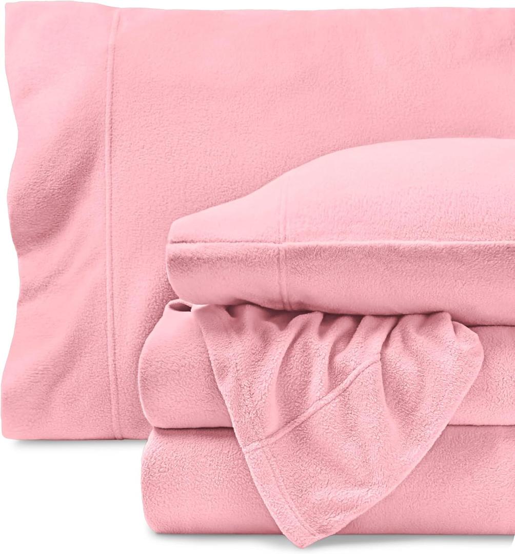 Bare Home Super Soft Fleece Sheet Set - Twin Extra Long Size - Extra Plush Polar Fleece, No-Pilling Bed Sheets - All Season Cozy Warmth (Twin XL, Light Pink)