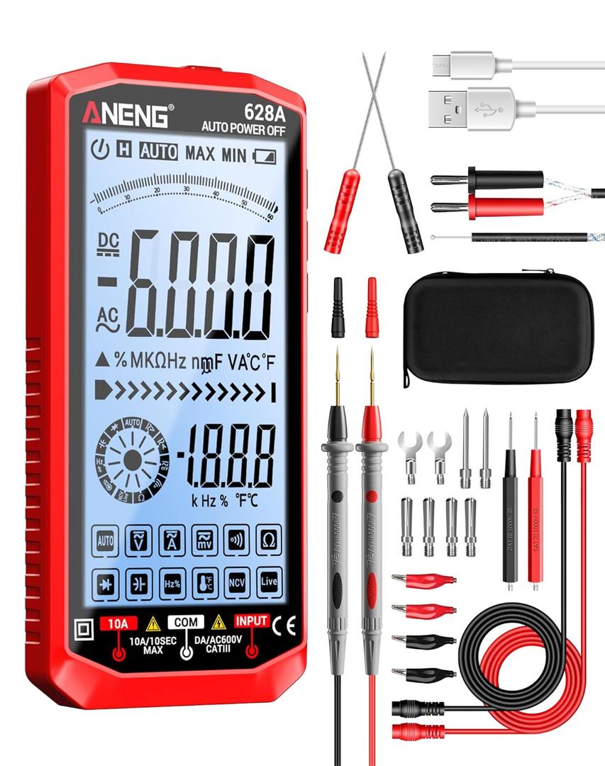 ANENG Multimeter,Digital Voltmeter Tester,TRMS 6000 Counts Rechargeable Meter Measures AC/DC Voltage,Current,Resistance,Capacitance,Temperature,Hz,NCV,Diode,Continuity Auto Ranging Electircal Tools (Red)