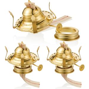 Hortsun 3 Pcs Oil Lamp Parts Burner Kerosene Brass Plated #2 Oil Lamp Chimney Holder Replacement Burner with 1 3/16" Diameter Threaded Base for Antique Hurricane Lantern (Gold)