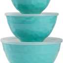 TP Mixing Bowl Set with Lids, 6-Piece Melamine Nesting Bowls Set for Pasta Baking Salad Mixing, Set of 3, Glossy Turquoise (Medium)