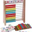Cltoyvers Wooden Abacus for Kids - 100 Counting Sticks and Number Toys Cards 1-100, Educational Math Games for Preschool and Elementary School 1st 2nd Grade