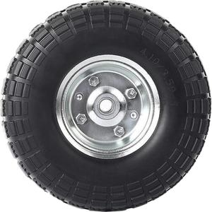 2 Pack 10" Flat Free Tires Solid PU Foam Tyre Wheels, 4.10/3.5-4 Air Less Tires Wheels with 5/8" Center Bearings for Hand Truck, Trolley, Wheelbarrows, Garden Cart, Black