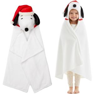 Peanuts Snoopy Santa Hat Hooded Throw - Kids Holiday Christmas Bedding Super Soft Throw Blanket - 30 in x 50 in, (Officially Licensed Product) by Franco (Light Blue)