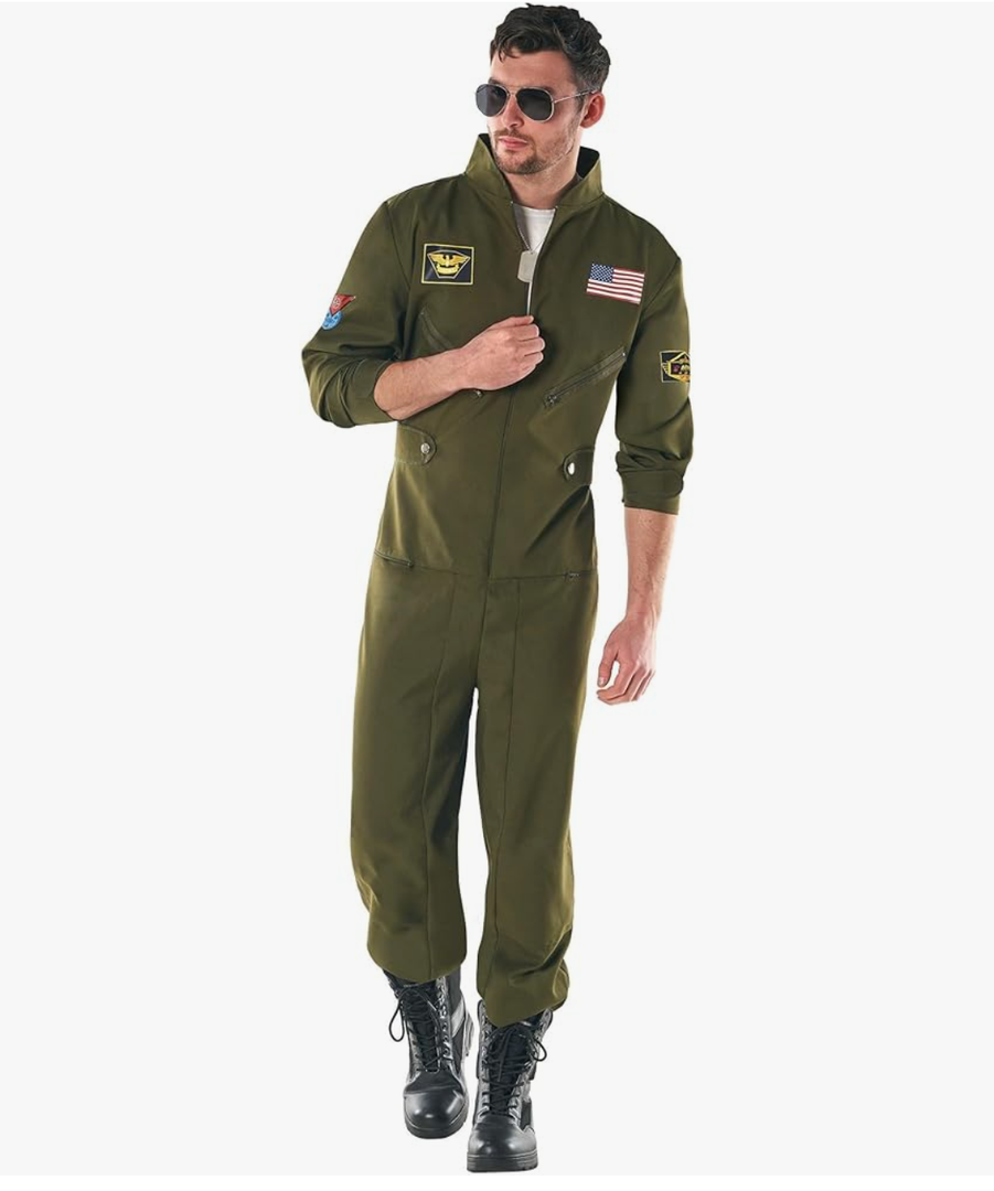 Fun Shack Flight Suit Costume for Men, Air Force Jumpsuit, Mens Fighter Pilot Outfit, Aviation Costume for Adults, Small