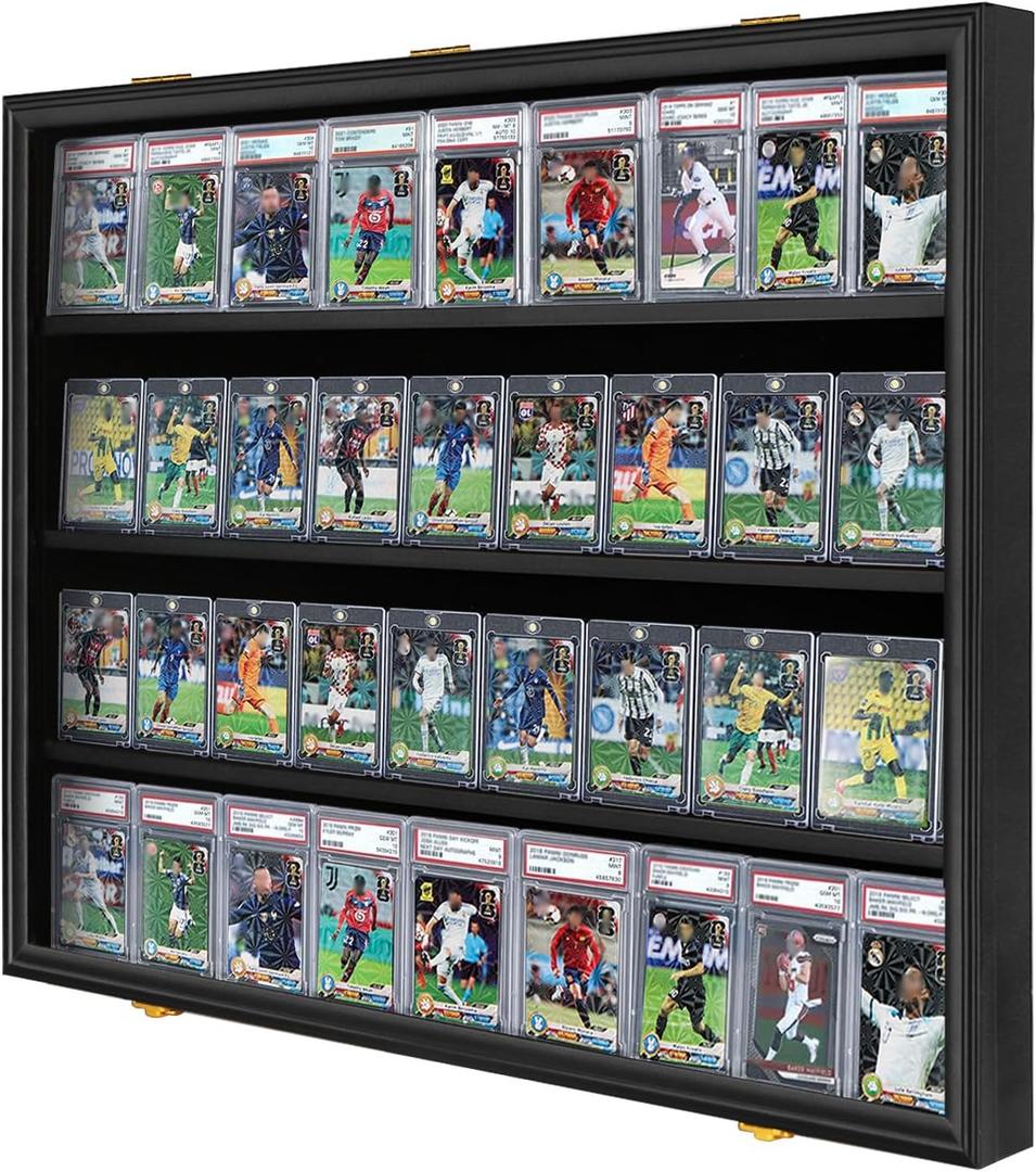 Graded Sports Card Display Case Lockable,Trading Card Collector Wall Display Holder for Baseball Basketball Football Hockey Cards, 98% UV Protection Acrylic(Black) (36 - Black- Horizontal)