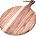 BILL.F Wood Pizza Peel 16 Inch,16" Acacia Wood Round Cutting Board with Handle Pizza Board for Kitchen Charcuterie Decorative Board