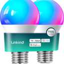 Linkind Smart Light Bulbs, 1100LM (75W Equivalent) Smart Bulb, Work with Alexa & Google Home, RGBTW Color Changing Bulbs Music Sync, 2.4GHz Wi-Fi & Bluetooth, LED Alexa Light Bulbs 11W, A19 E26, 2 Pack